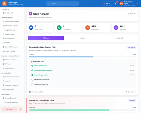 User Profile - Goals tracking interface showing personalized goal management and progress monitoring
